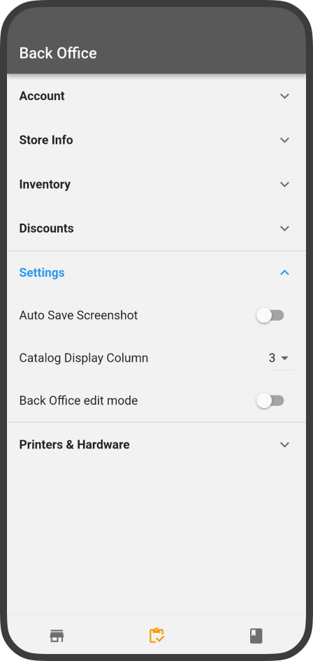 Back Office Screen